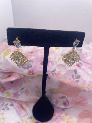 CZ Gold Tone Dipped Dangle Earrings