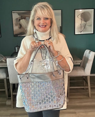 Iridescent Pewter Statement Tote Purse