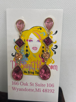 Shades Of Pink Orange Dangle Crystal Earrings