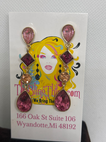 Shades Of Pink Orange Dangle Crystal Earrings