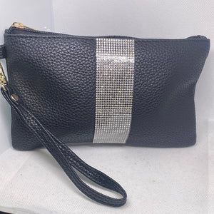 Black w a Crystal Strip Stadium Approved Wristlet