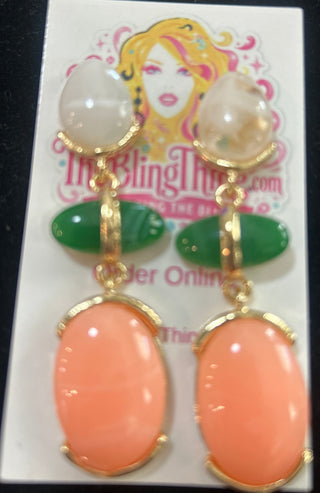 Coral & Green Statement Drop Earrings