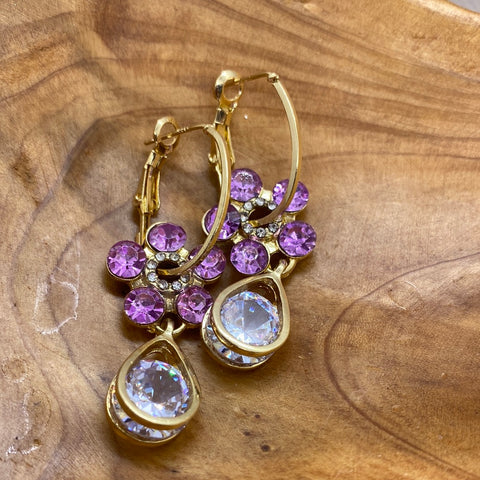 Purple Stone Flower Drop Earrings