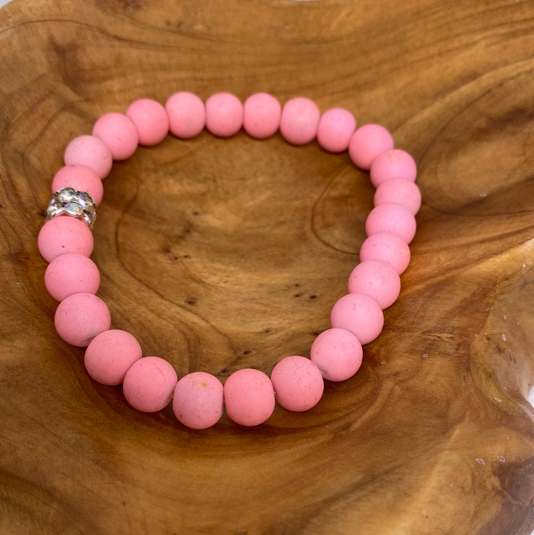 Custom Solid Pink Bead Stretch Bead Bracelet