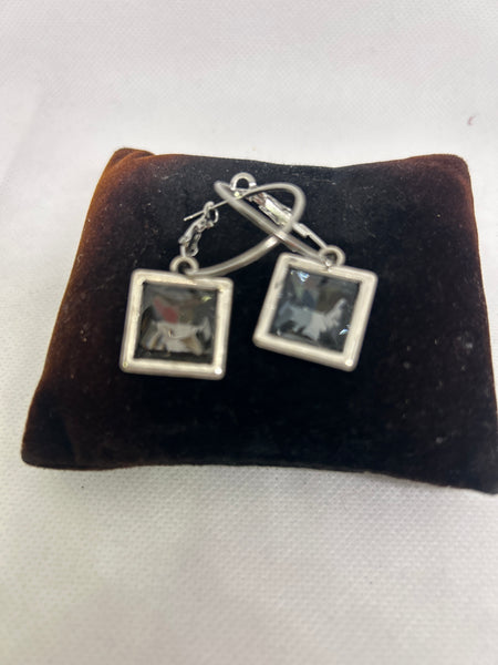 Grey Square Hoop Earrings