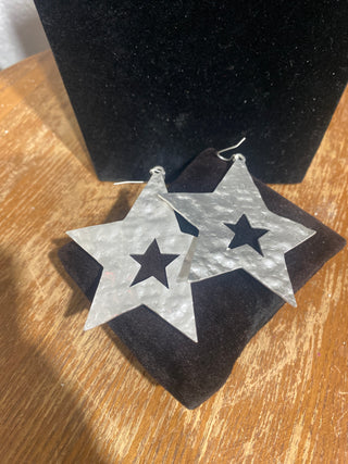 Hammered Silver Star Dangle Earrings