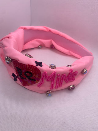 Pink Be Mine Valentines Day Beaded Headband