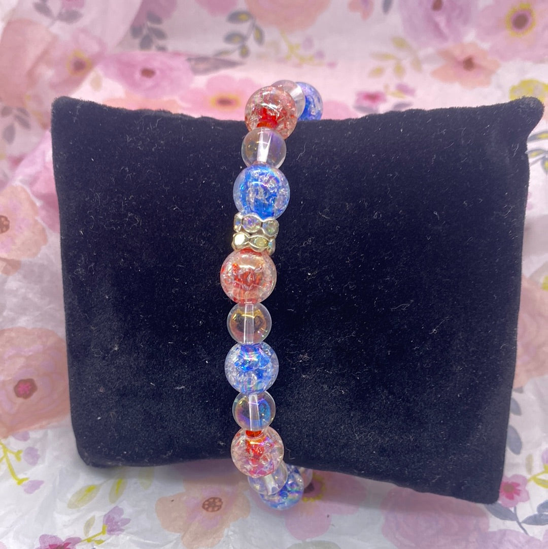 Red Clear Blue Round Stretch Bracelet