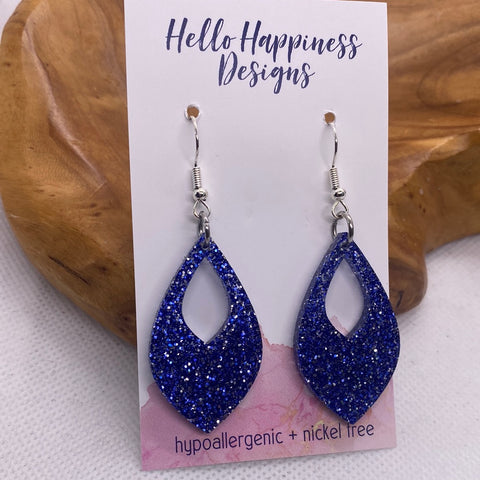 Blue Glitter Acrylic Dangle Earrings