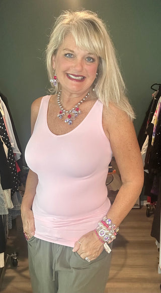 Buttery Soft Reversible V or U Neckline Seamless Tank Top Baby Pink