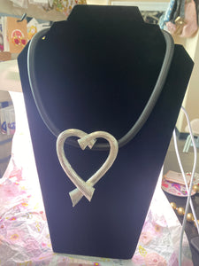 Rubber Base Silver Heart Shape Necklace