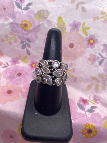 Clear Rhinestone Silver Tone Ring Size 6