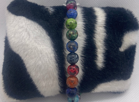 Glass Small Multi Color Bead Stretch Bracelet