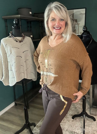 Long Sleeve Mocha Brivido V Neck Sweater