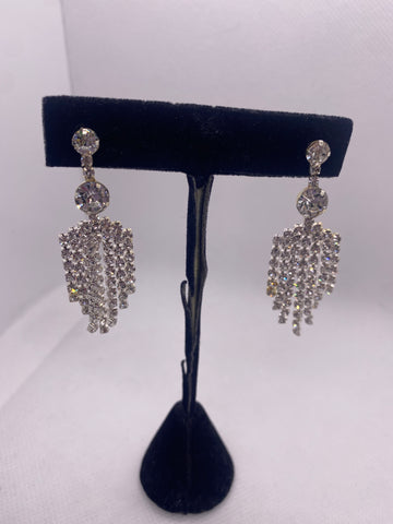 Silver Tone Rhinestone Dangle Earrings