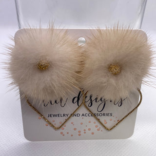 Beige Heart Puff Earrings