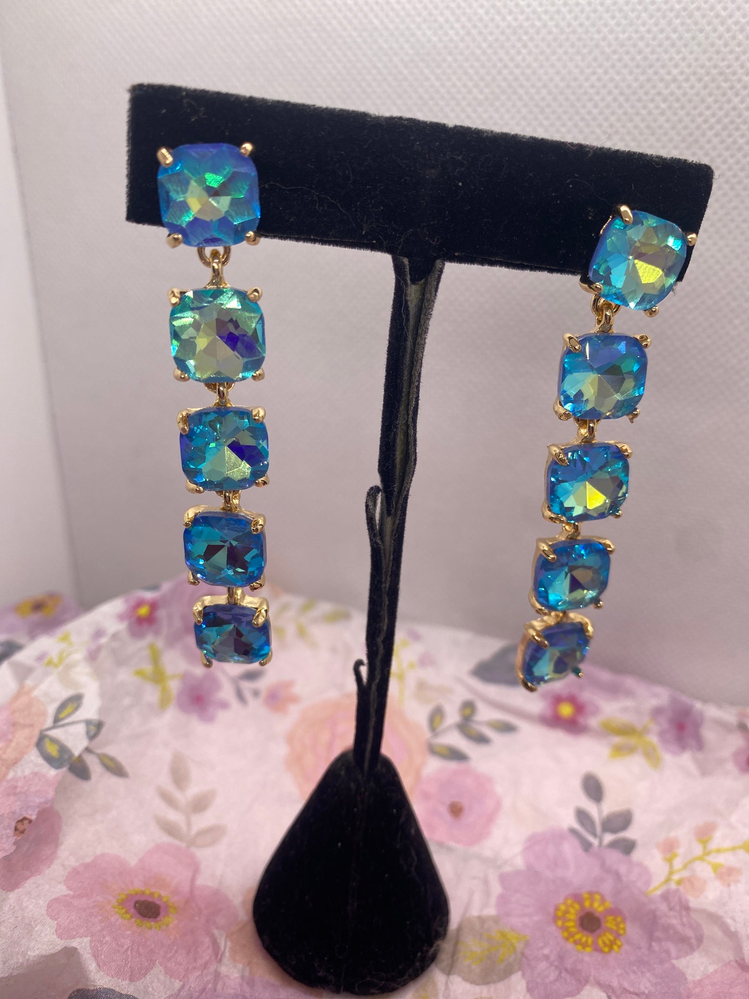 Gold Tone Aquamarine Stone Post Earrings