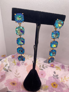 Gold Tone Aquamarine Stone Post Earrings