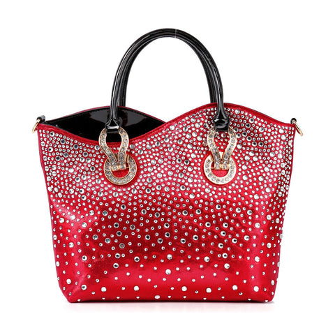 Red Rhinestone Tote Handbag Purse