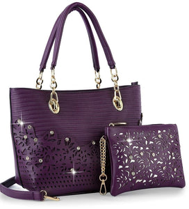 Set of Two Rhinestone Accents Purses Purple