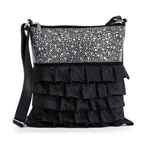 Ruffled Body Rhinestone Crossbody Purse