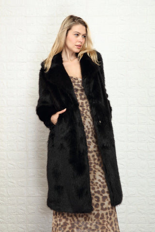 Long Hair Black Faux Fur Coat