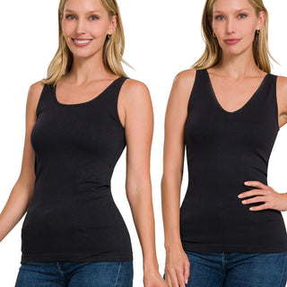 Two Way V neck Scoop Pink Seamless Tank Top