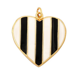 Black White Stripe Heart Charm for Necklace or Bracelet