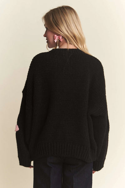 Drop Shoulder Floral Applique Sweater