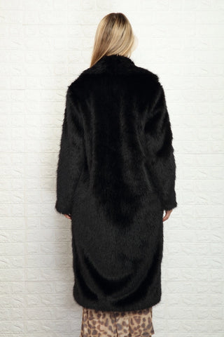 Long Hair Black Faux Fur Coat