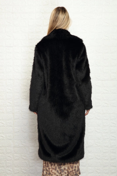 Long Hair Black Faux Fur Coat