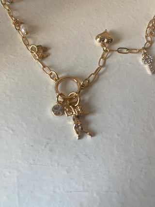 Paperclip Charm necklace with Cupid and 8 Charms
