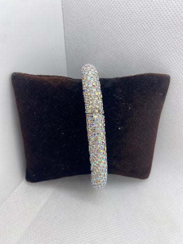 Clear Rhinestone Tube Stretch Bangle Bracelet
