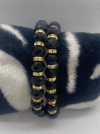 Black Shiny Rondelle Bead Stretch Bracelet