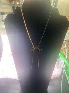 Gold Tone 15 inch Ribbon Bow Necklace