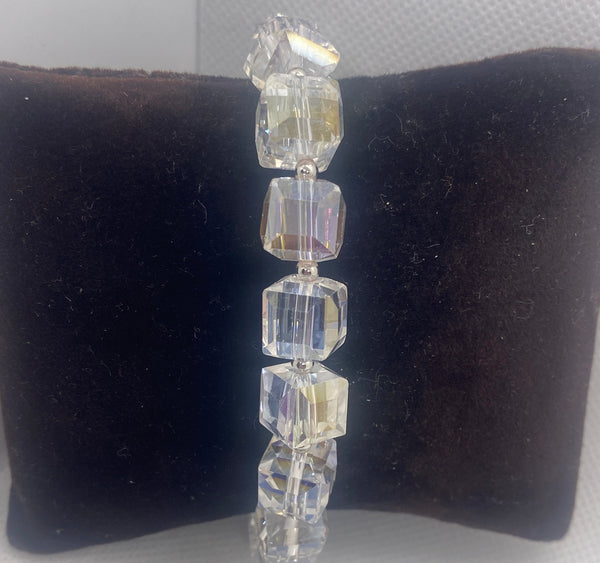Clear AB Square Glass Bracelet Magnetic Closure