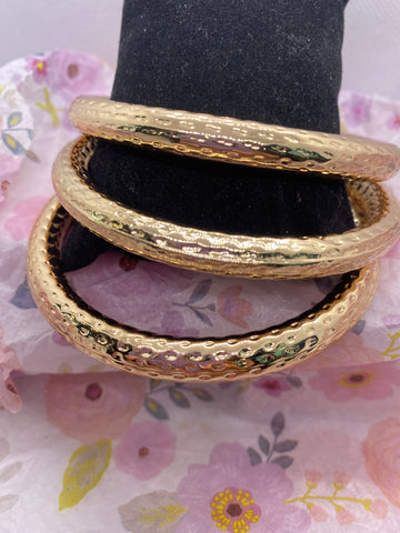 Gold Tone Hammered Metal Bangle Bracelet