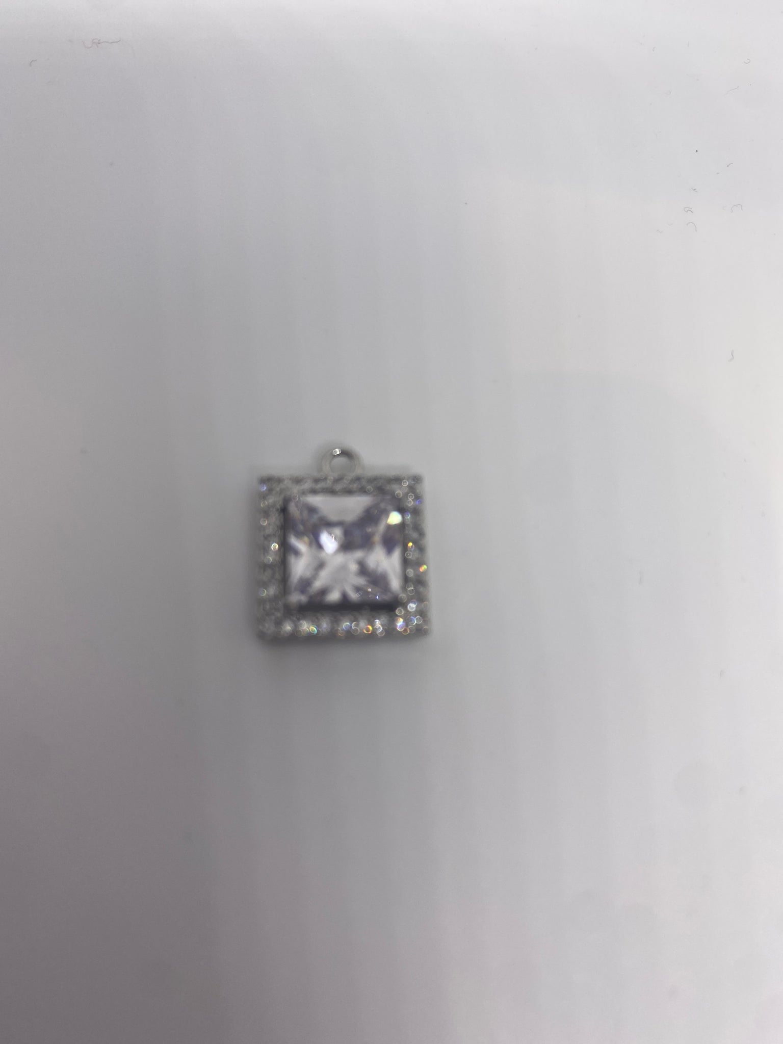 Silver Tone Square Pave Stone Charm