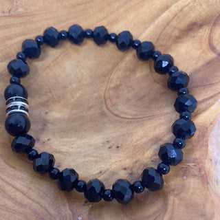 Set of Three Black Silver Stretch Bead Bracelets