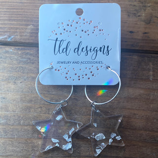 Silver Foil Star Acrylic Earrings