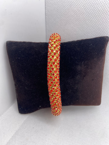 Red Rhinestone Tube Stretch Bangle Bracelet