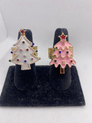 Pink Christmas Tree Stretch Ring