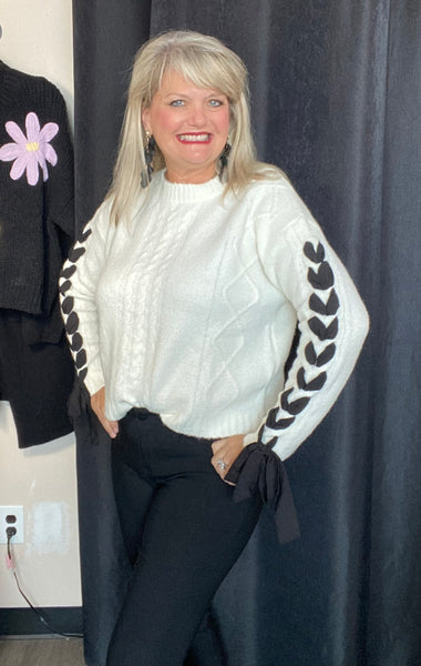 Long Ribbon Sleeves Knit Sweater