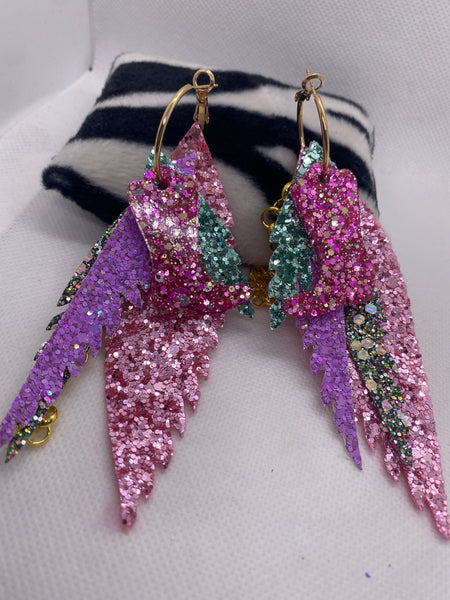 Randans Custom Lightweight Pink Glitter Teal Purple Pink Boots Earrings