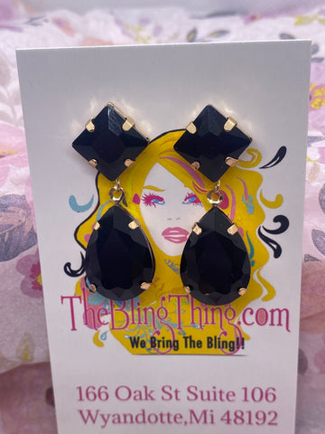 Black Crystal Post Earrings