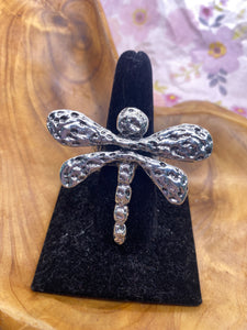 Silver Tone Dragon Fly Stretch Ring