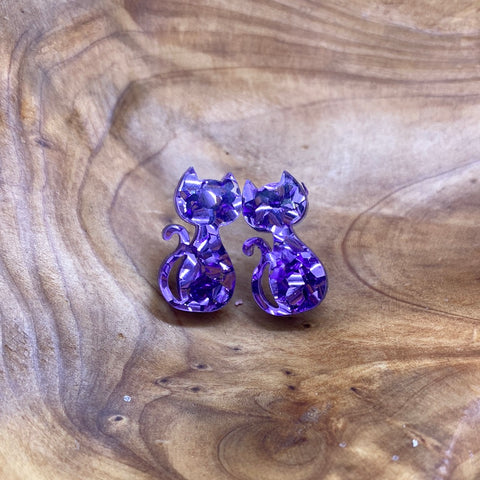 Purple Acrylic Cats Post Earrings