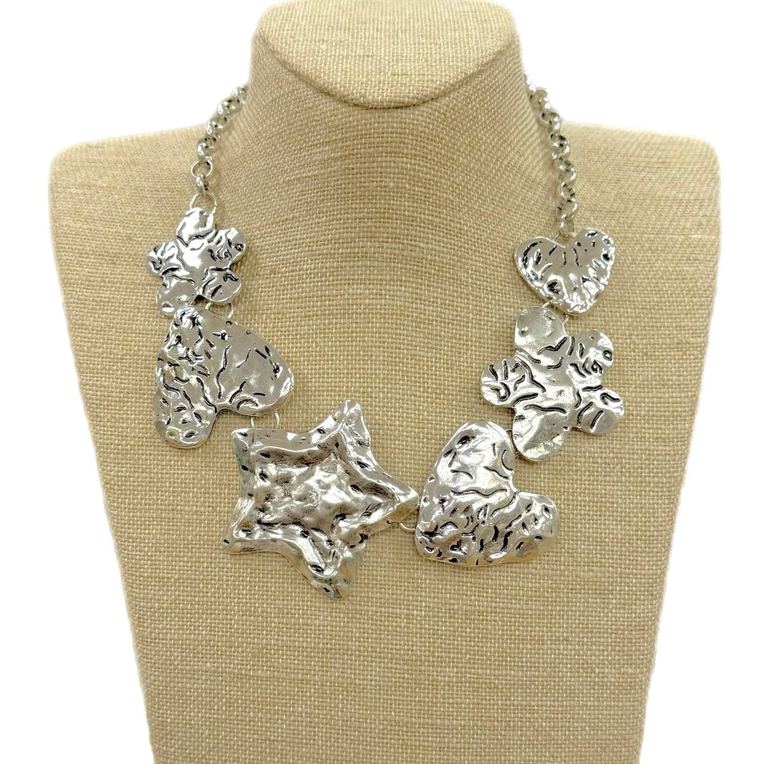 Custom Silver Tone Hammered Metal Necklace