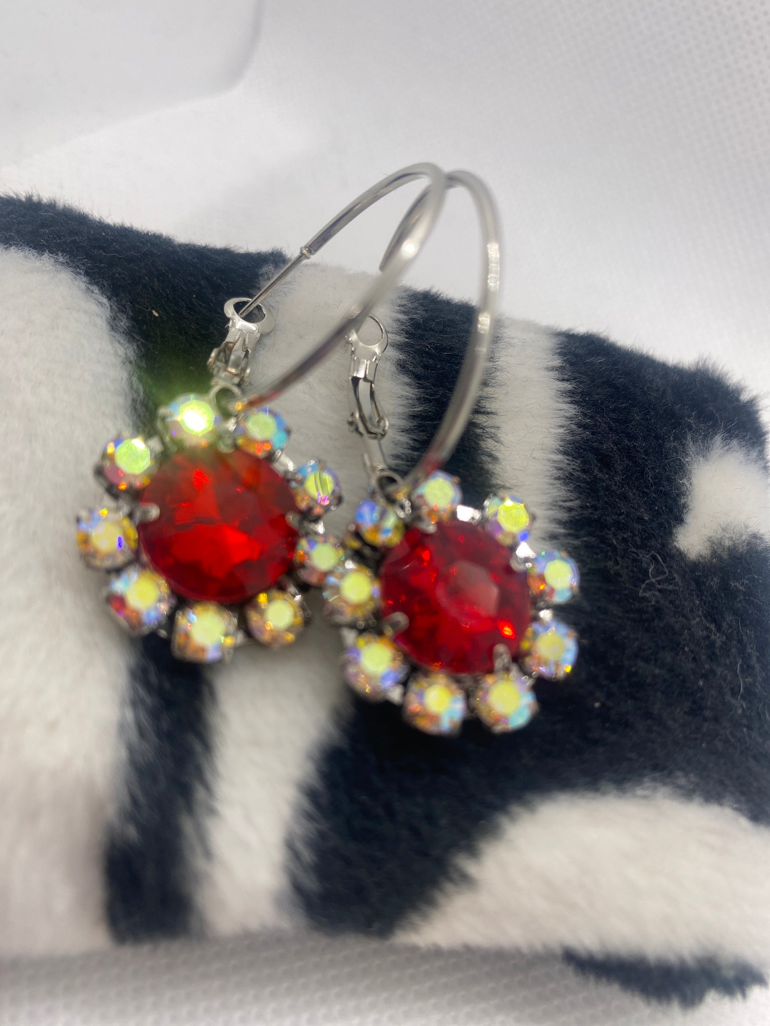 Custom Red Button Hoop Earrings