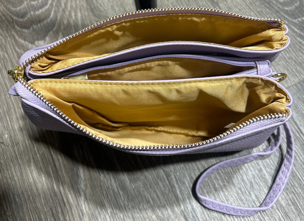 Monogrammable 3 Compartment Crossbody Wristlet Lavender
